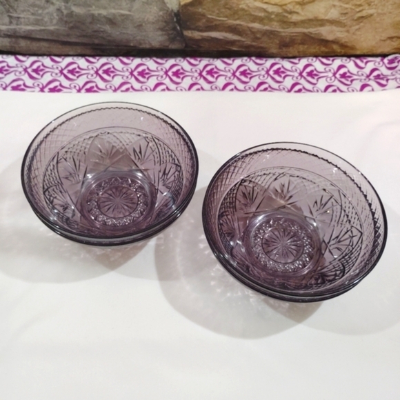 4 Vintage Cristal D'Arques Durand Amethyst Glass 5.5" Bowls Violet Purple Tint - Picture 12 of 13